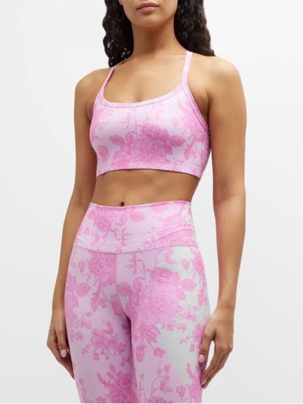 Terez Pink Activewear Leggings - Pink Floral Rose Print size L